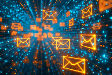 Abstract Digital Network with Glowing Email Icons