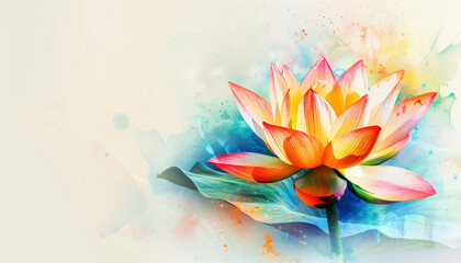 A vibrant watercolor painting of a blooming lotus flower with intricate petal details, set against a soft, abstract background.