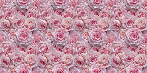 a photography pattern background of dewy fresh pink roses
