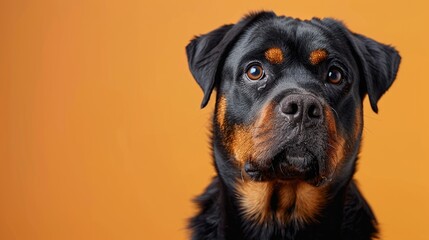 Obraz premium Close-up Portrait of a Rottweiler with a Curious Expression