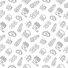 food pattern, seamless pattern of food and beverage in hand drawn style pattern background