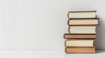 Fototapeta premium Books stack on white background with empty page school concept