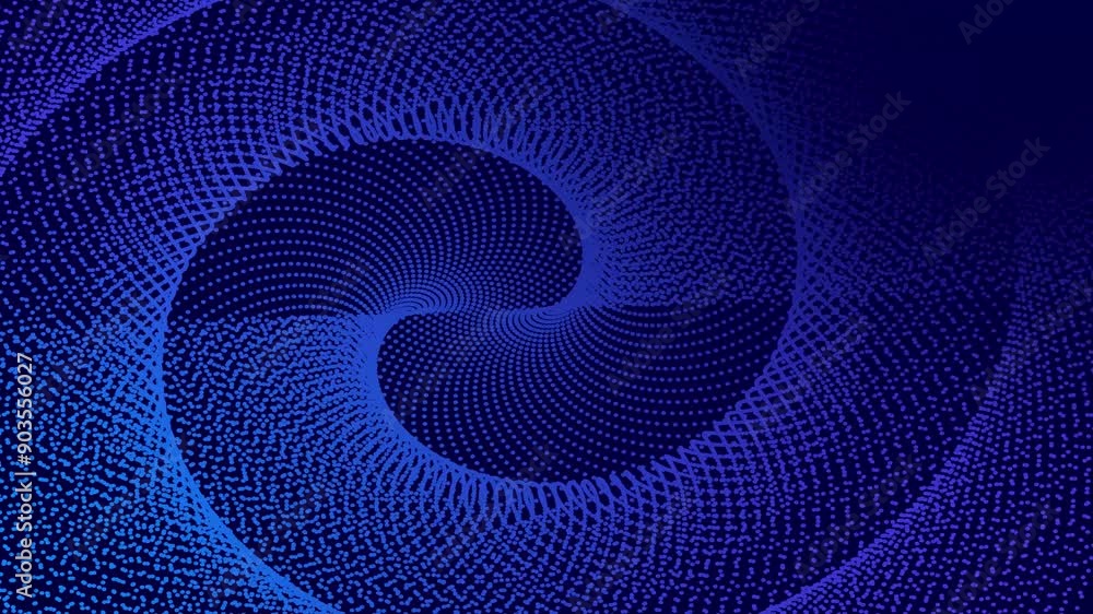 Poster moving blue particles on a black background. background technology particle motion animated.