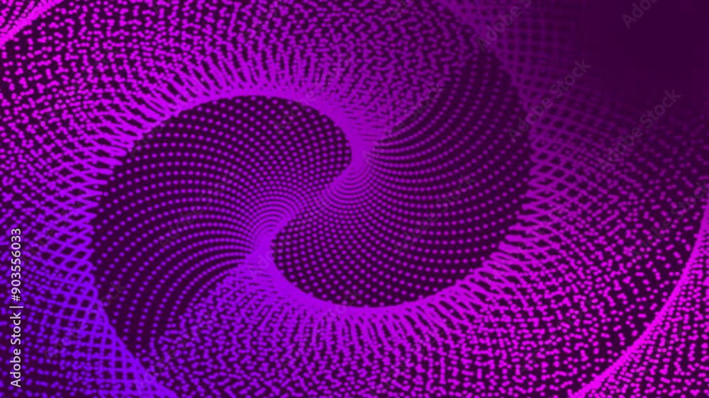 Poster moving pink particles on a black background. background technology particle motion animated.
