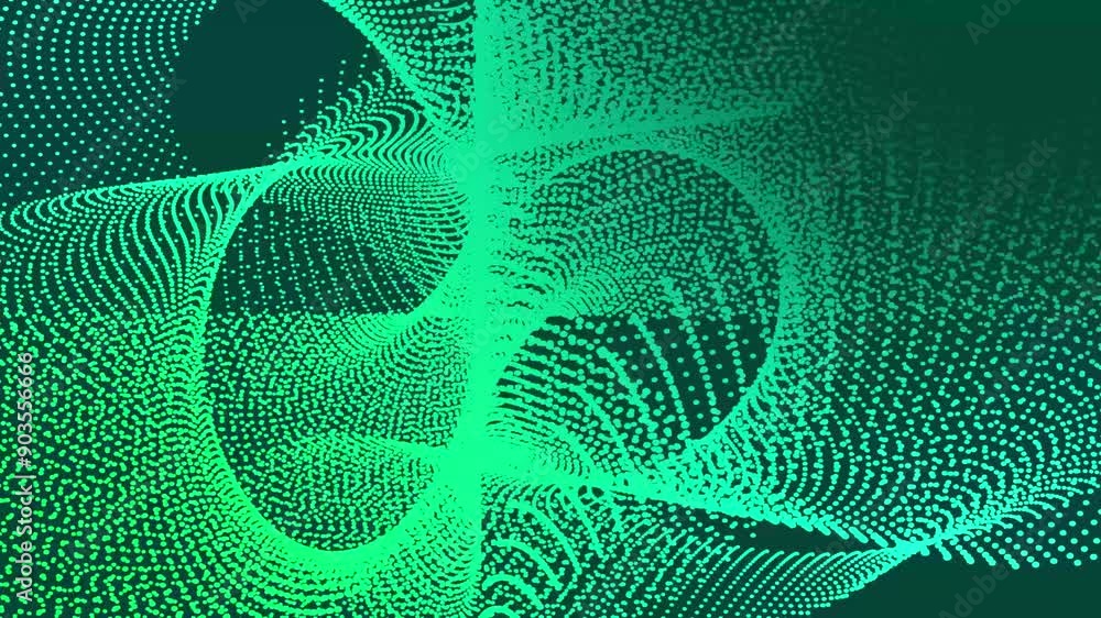 Poster moving blue particles on a black background. background technology particle motion animated.