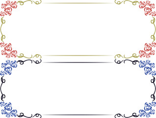 赤と青の薔薇のアンティークな横長フレーム