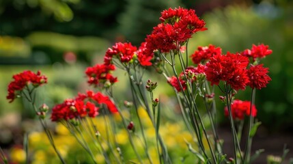 Bright red Lychnis flowers in the garden