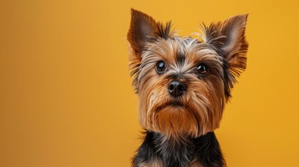 Naklejka premium Yorkshire Terrier Dog Portrait on Yellow Background