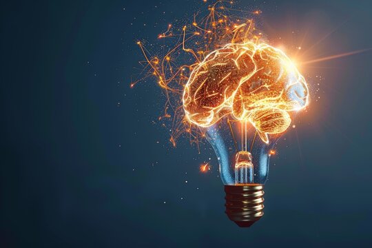 Fiery Brain Bulb Exploding with Energy Dynamic Conceptual Art