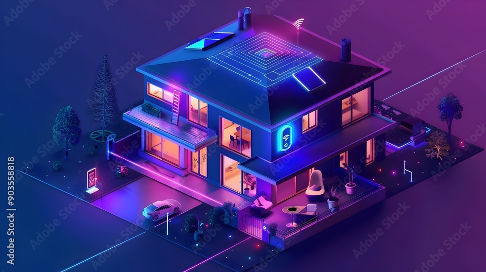 Poster cutting edge isometric smart home with integrated automation and security systems