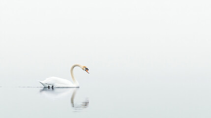 Graceful Swan Gliding on Calm Lake - Serene White Feathered Beauty in Sunlight