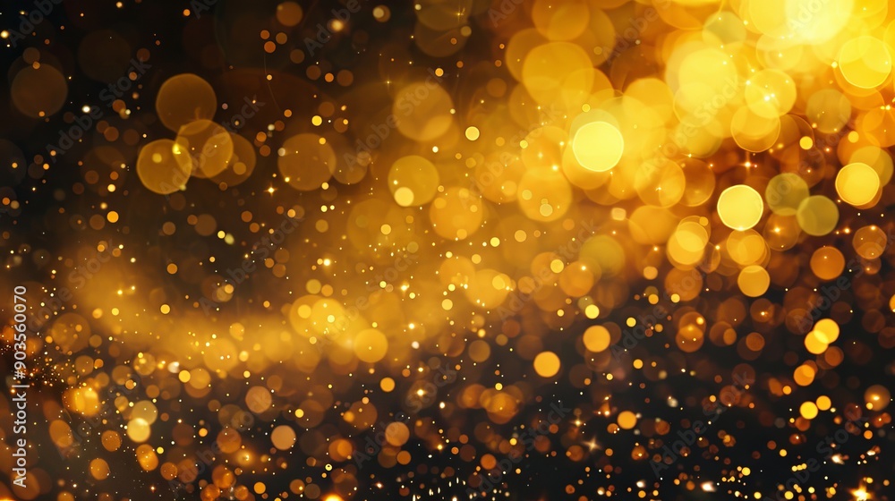 Wall mural glamorous golden bokeh and sparkling glitter background with luxurious defocused circles creating an