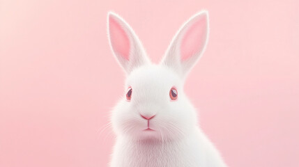 Adorable 3D White Rabbit with Floppy Ears in Meticulous Detail on Soft Pastel Pink Background