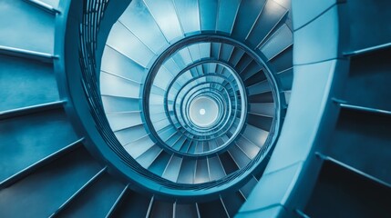 Fototapeta premium a detailed shot of a blue spiral staircase in a modern building