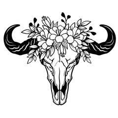 Fototapeta premium Buffalo | Buffalo Skull | Floral Buffalo | Wildlife | Buffalo Horn | Wild buffalo | Buffalo Head | Wild Animal | Original Illustration | Vector and Clipart | Cutfile and Stencil