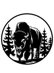 Buffalo Scene | Buffalo Hiking | Forest Buffalo | Wildlife | Camp life | Buffalo | Campers | Wild Animal | Original Illustration | Vector and Clipart | Cutfile and Stencil