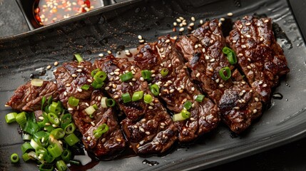 Glazed Beef Strips with Sesame Seeds and Green Onions