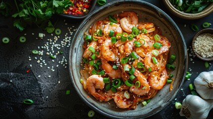 Spicy Shrimp Stir-fry with Sesame Seeds and Green Onions