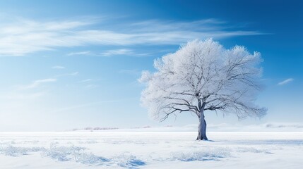 Fototapeta premium Solitary Frost-Covered Tree in a Winter Landscape