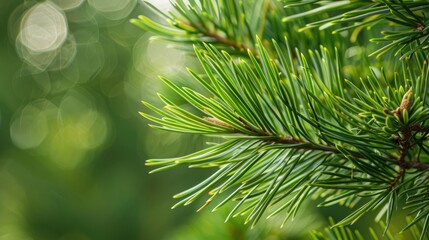 Close up green Pinus palustris leaf on bright natural backdrop