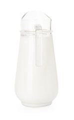 Glass jug with fresh milk isolated on white