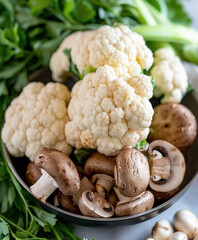 Garlic Cauliflower and Mushrooms. AI generative.
