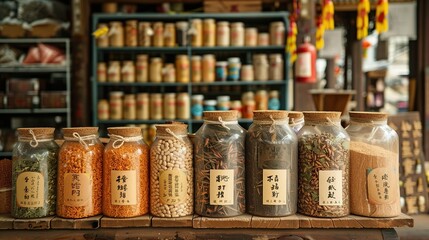 Traditional Chinese Medicine Jars in a Shop