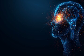 Abstract Brain Bulb with Glowing Head Silhouette Conceptual Illustration