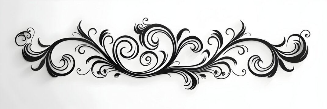 Elegant Black Decorative Scroll with Swirling Ends on White Background