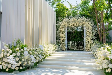 Fototapeta premium Wedding outdoor cliff beach theme aesthetic flower wreath ornament minimalist