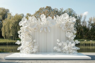 Wedding outdoor cliff beach theme aesthetic flower wreath ornament minimalist