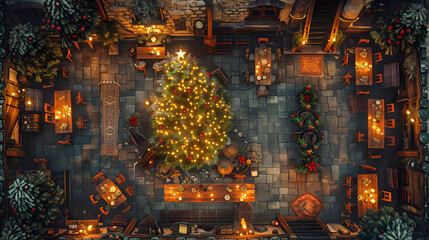Obraz premium Christmas Battle Map - DnD, RPG Map for Dungeons and Dragons, Game Background, Top View, Winter
