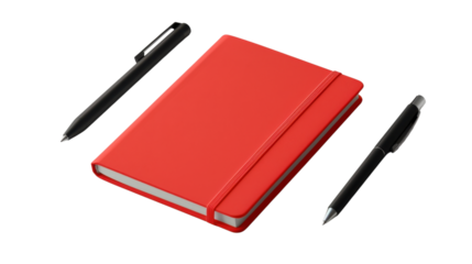 Red notebook mockup template on transparent background