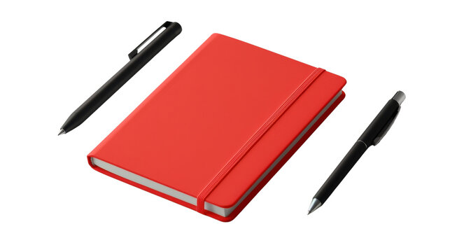 Red notebook mockup template on transparent background