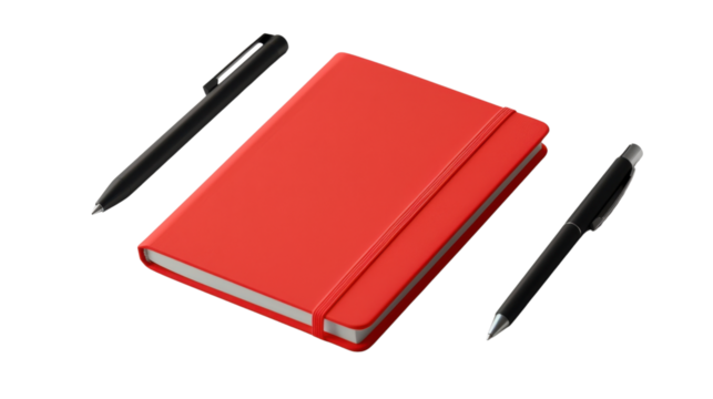 Red notebook mockup template on transparent background