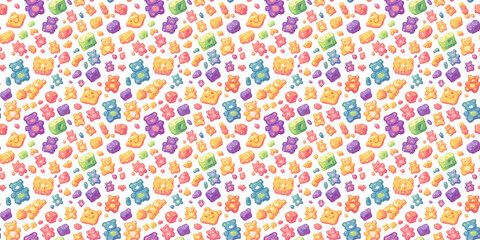 Obraz premium an 8 bit pixel art style pattern background of colorful gummy bears on a white background