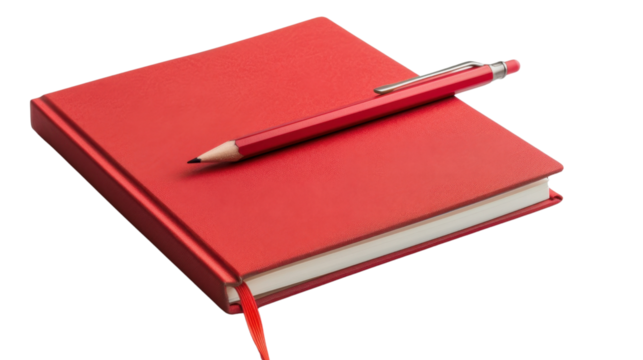 Red notebook mockup template on transparent background