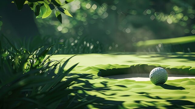 Golf balls near a hole on a green golf course. Close-up, putting green, sports equipment, outdoor activity, golfing, precision shot.