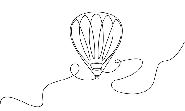 recommend clip art: Hot Air Balloon in one continuous line drawing. One line poster. Outline hot air balloon. For interior design and presentations. Vector illustration.