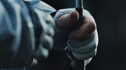 Close-up of golfer's hands holding a golf club. Green golf course in the background Generative by AI