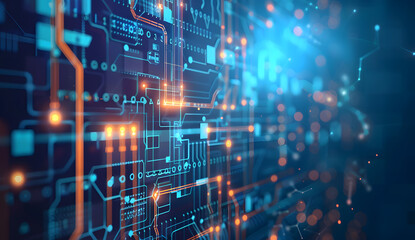 Abstract digital scape in deep hues, featuring vibrant red/orange pixels on dark background, evoking future tech vibes.