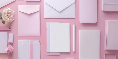 Pink and White Envelopes, Papers, and Roses Flat Lay Illustration