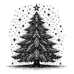 a Simple minimalist Christmas tree, black line stencil artwork isolated on white background PNG
