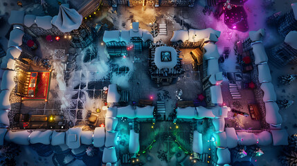 Top View Christmas Battle Map - Winter Setting for Dungeons and Dragons