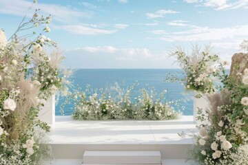 Wedding outdoor cliff beach theme aesthetic flower wreath ornament minimalist