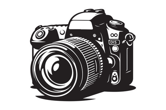 DSLR Camera vector, Silhouette vector style, white background