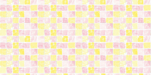 Baby pink and lemon yellow tiles background, clean surface texture, white background