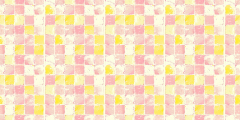 Baby pink and lemon yellow tiles background, clean surface texture, white background