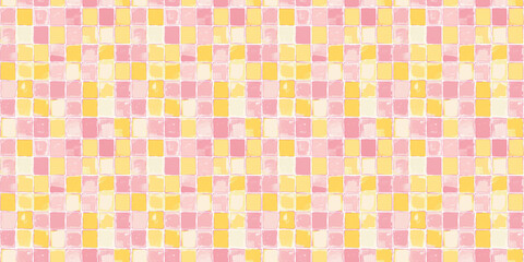 Baby pink and lemon yellow tiles background, clean surface texture, white background