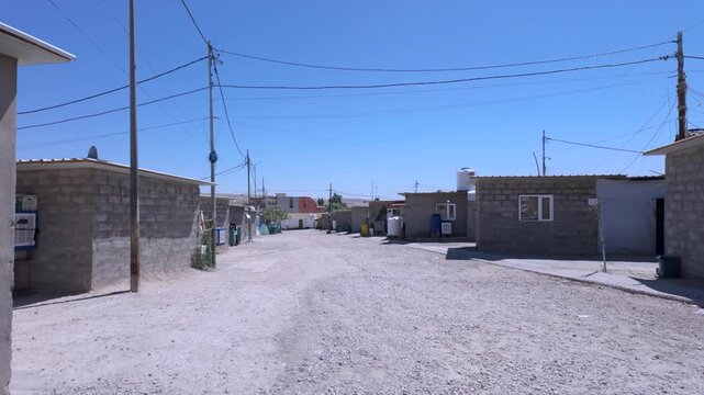 Sharya Refugee Camp cinder block shelters near Duhok, Kurdistan Iraq - panoramic street view